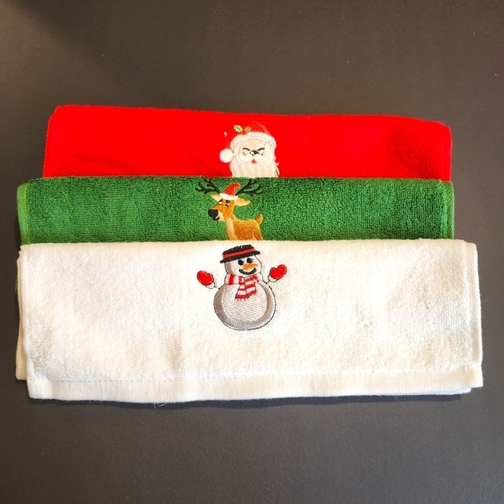 *4 for $30* Christmas Hand Towels - Set 1 - Holiday Decor Santa Snowman Reindeer